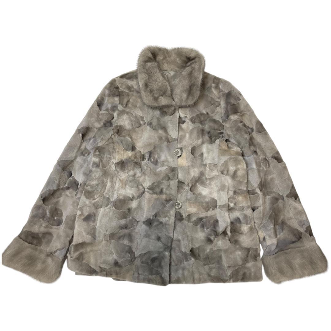 希少 サファイアミンク 2557 パッチワーク ファーコート 毛皮 シルバー