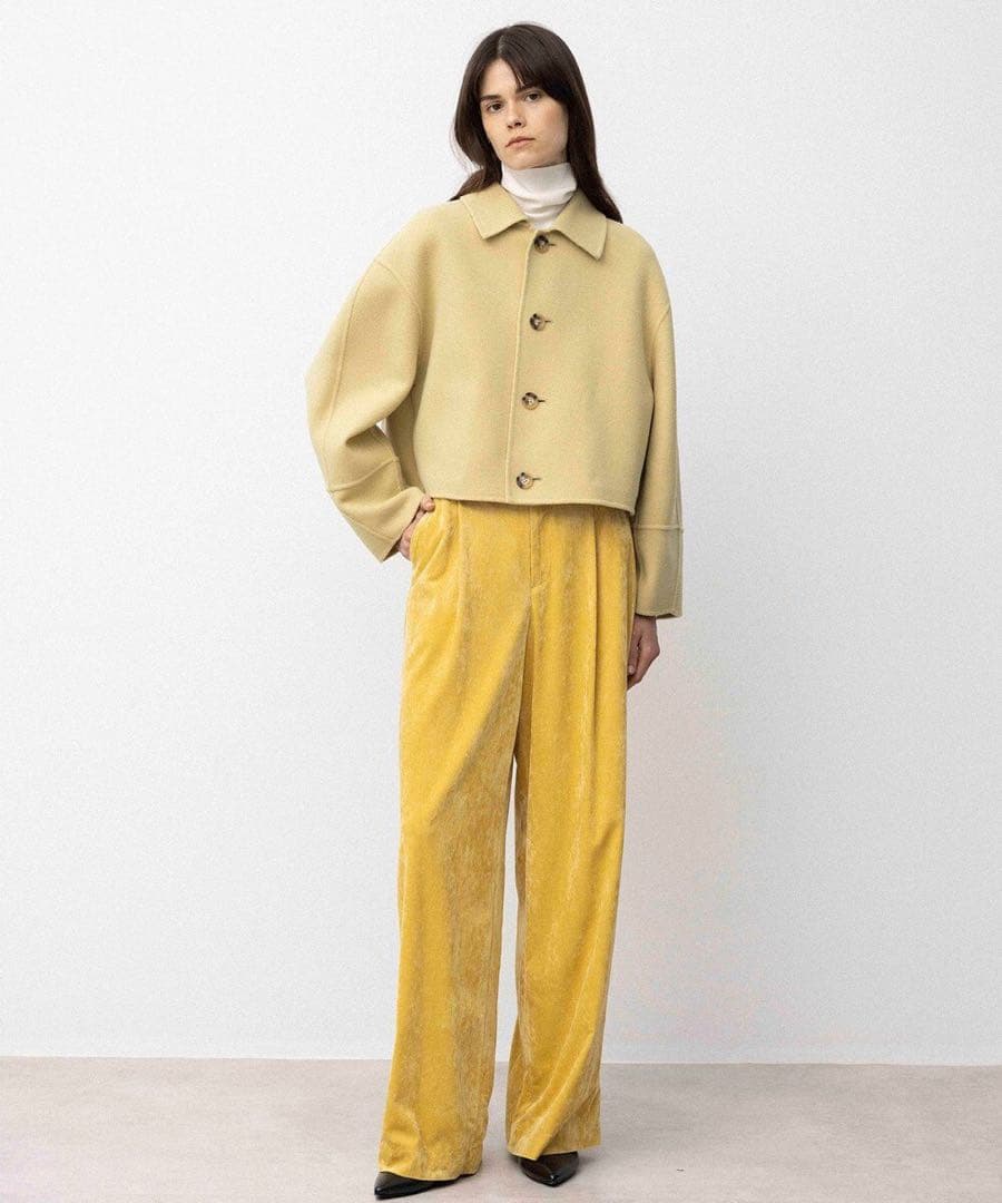 【美品】Naveメルトンリバー ステンカラークロップド コート イエロー 1