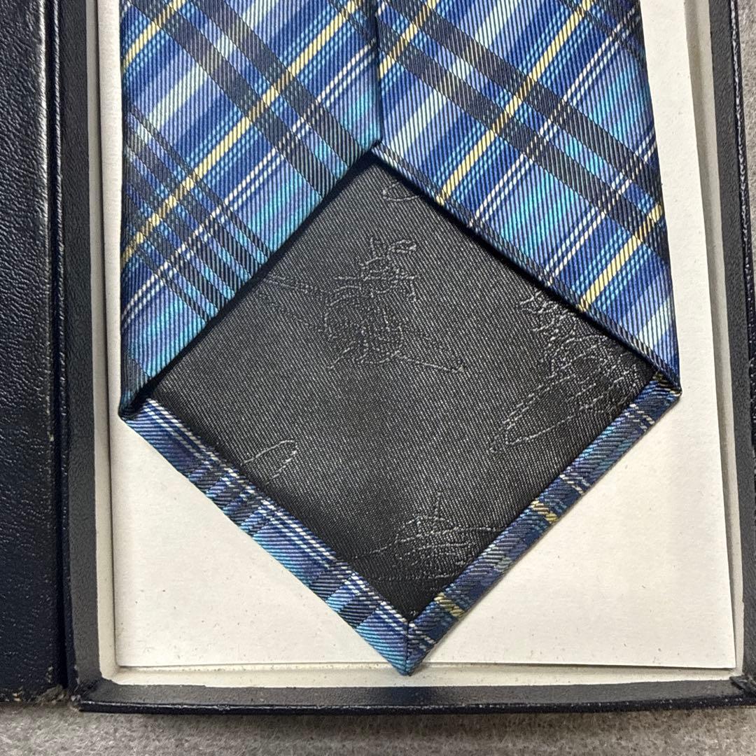 美品　ヴィヴィアンウエストウッド　ネクタイ　青紺　オーブ柄　チェック