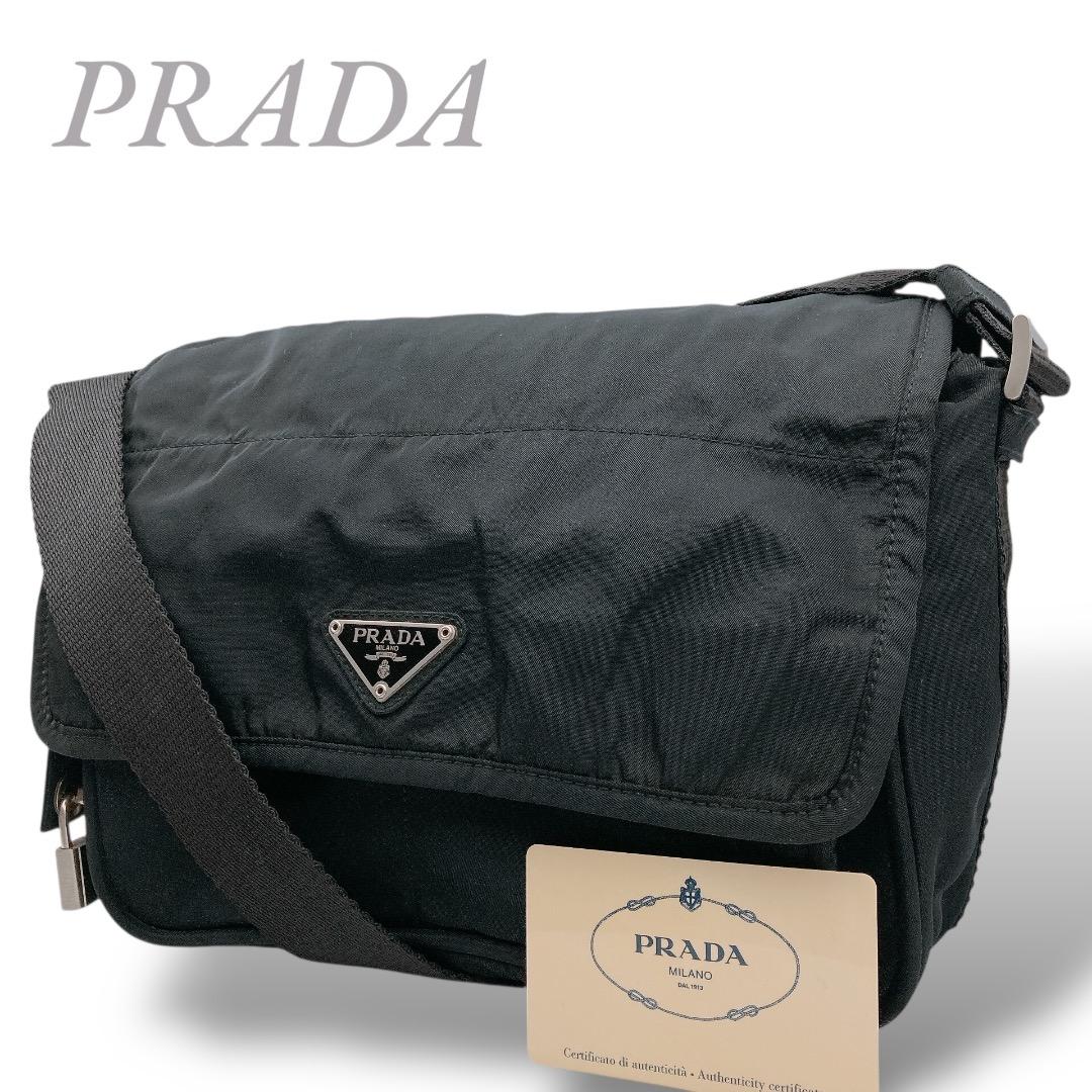 PRADA プラダ ショルダーバッグ フラップ ロゴ　ブラック カメラバッグ