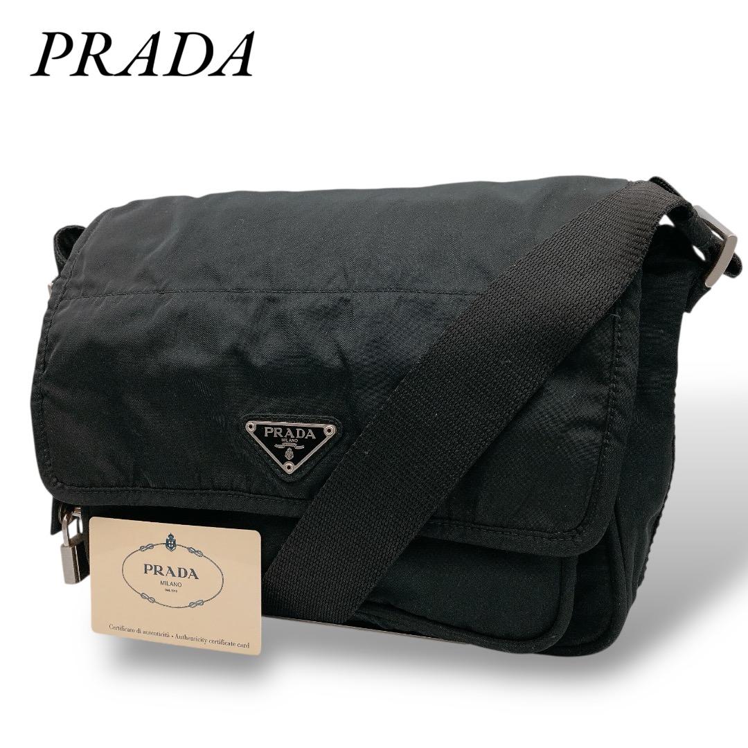 PRADA プラダ ショルダーバッグ フラップ ロゴ　ブラック カメラバッグ