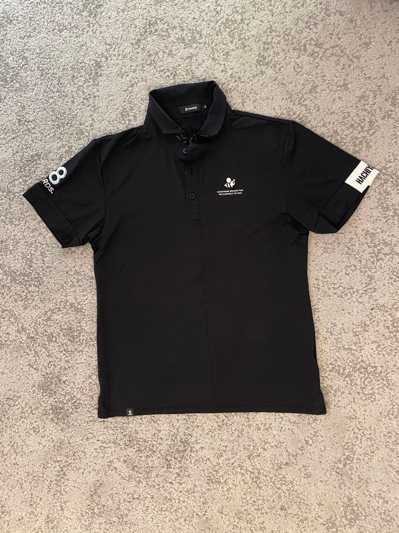 ハチヤーズ 半袖ポロシャツ 黒 バックロゴ L ゴルフウェア 8YARDS