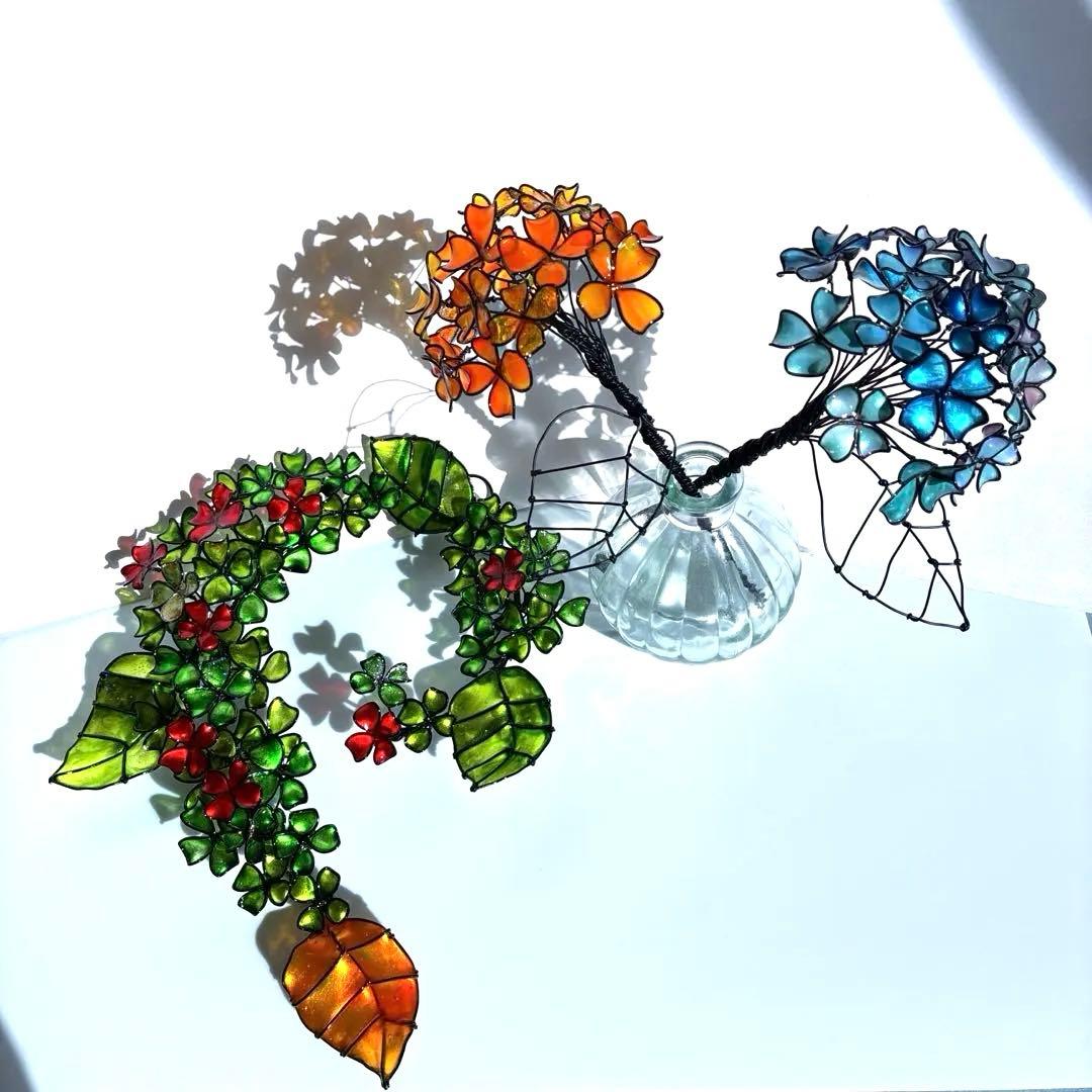 紫陽花リース　ワイヤークラフト　ディップアート 壁飾り　インテリア　アート