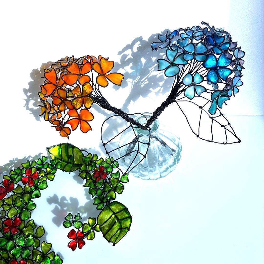 紫陽花リース　ワイヤークラフト　ディップアート 壁飾り　インテリア　アート