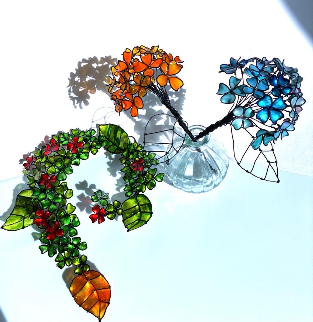 紫陽花リース　ワイヤークラフト　ディップアート 壁飾り　インテリア　アート