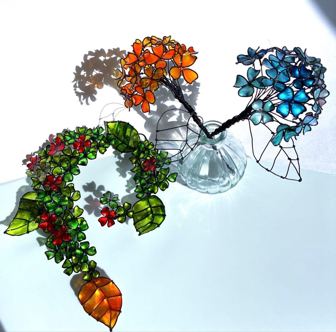 紫陽花リース　ワイヤークラフト　ディップアート 壁飾り　インテリア　アート