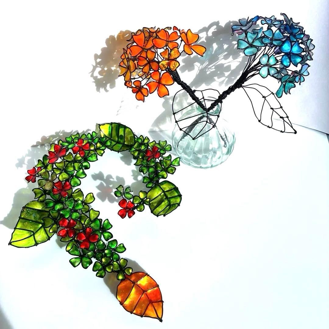 紫陽花リース　ワイヤークラフト　ディップアート 壁飾り　インテリア　アート