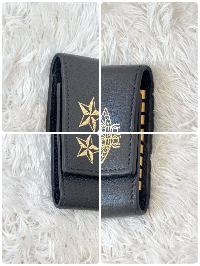 美品 グッチ 6連キーケース アニマリエ ビー 蜂 スター 星 レザー 黒