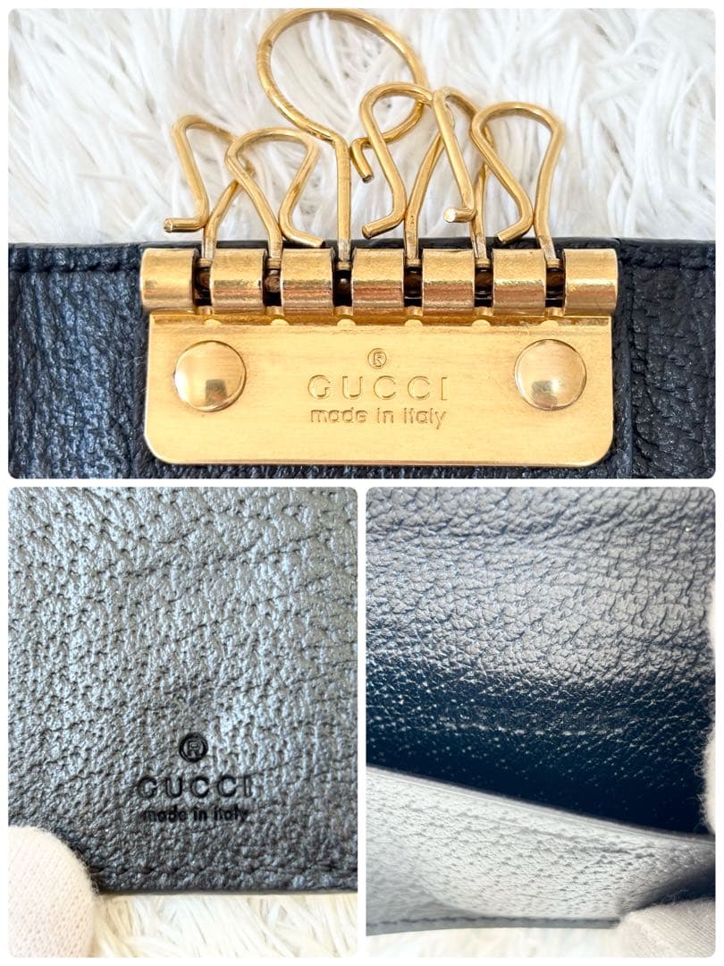 美品 グッチ 6連キーケース アニマリエ ビー 蜂 スター 星 レザー 黒