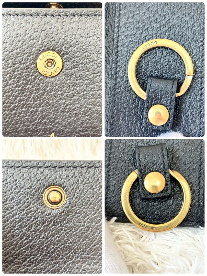 美品 グッチ 6連キーケース アニマリエ ビー 蜂 スター 星 レザー 黒