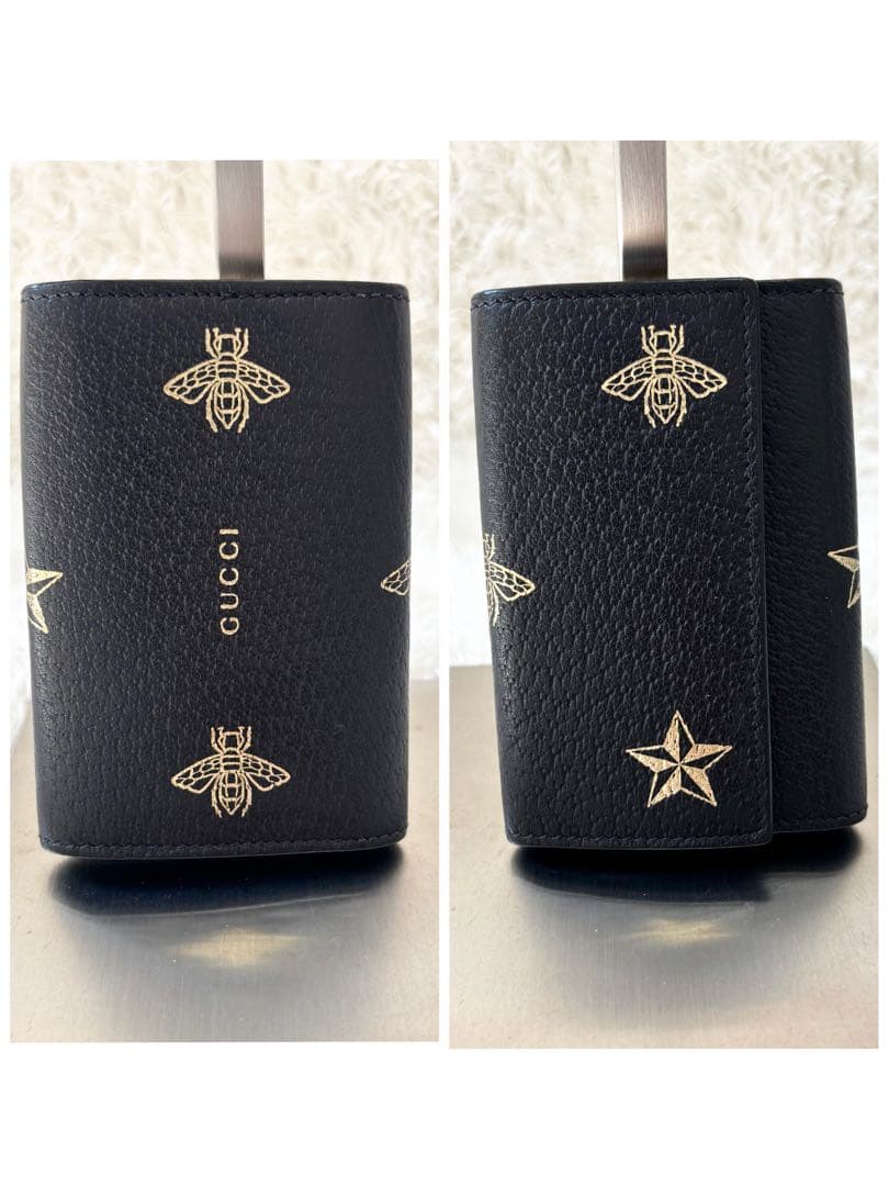 美品 グッチ 6連キーケース アニマリエ ビー 蜂 スター 星 レザー 黒