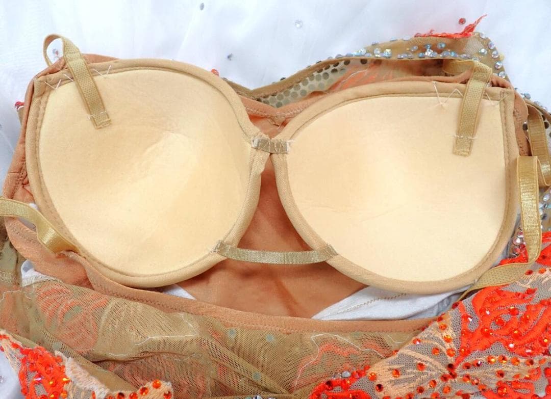 B1379★オフ白×オレンジ/チュール/ワンピ/スタンダードドレス☆社交ダンス