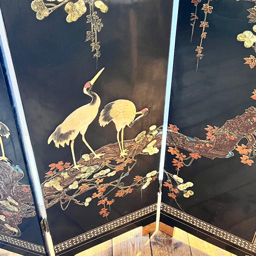 一点　中国美術 螺鈿細工 鶴　年代物　パーテーション 飛天 漆器 天水