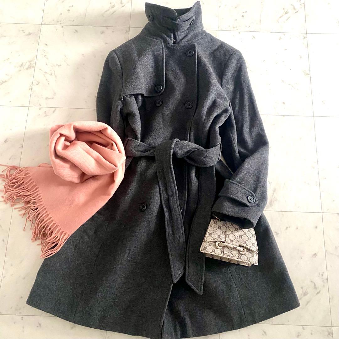 美品 ローレンラルフローレン カシミヤ混2WAY ウールトレンチコート L-LL