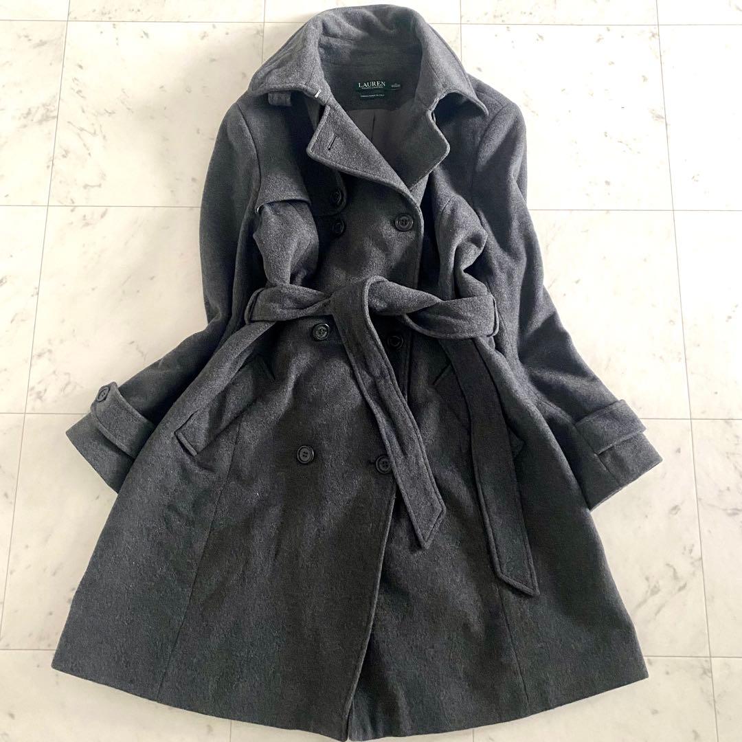 美品 ローレンラルフローレン カシミヤ混2WAY ウールトレンチコート L-LL