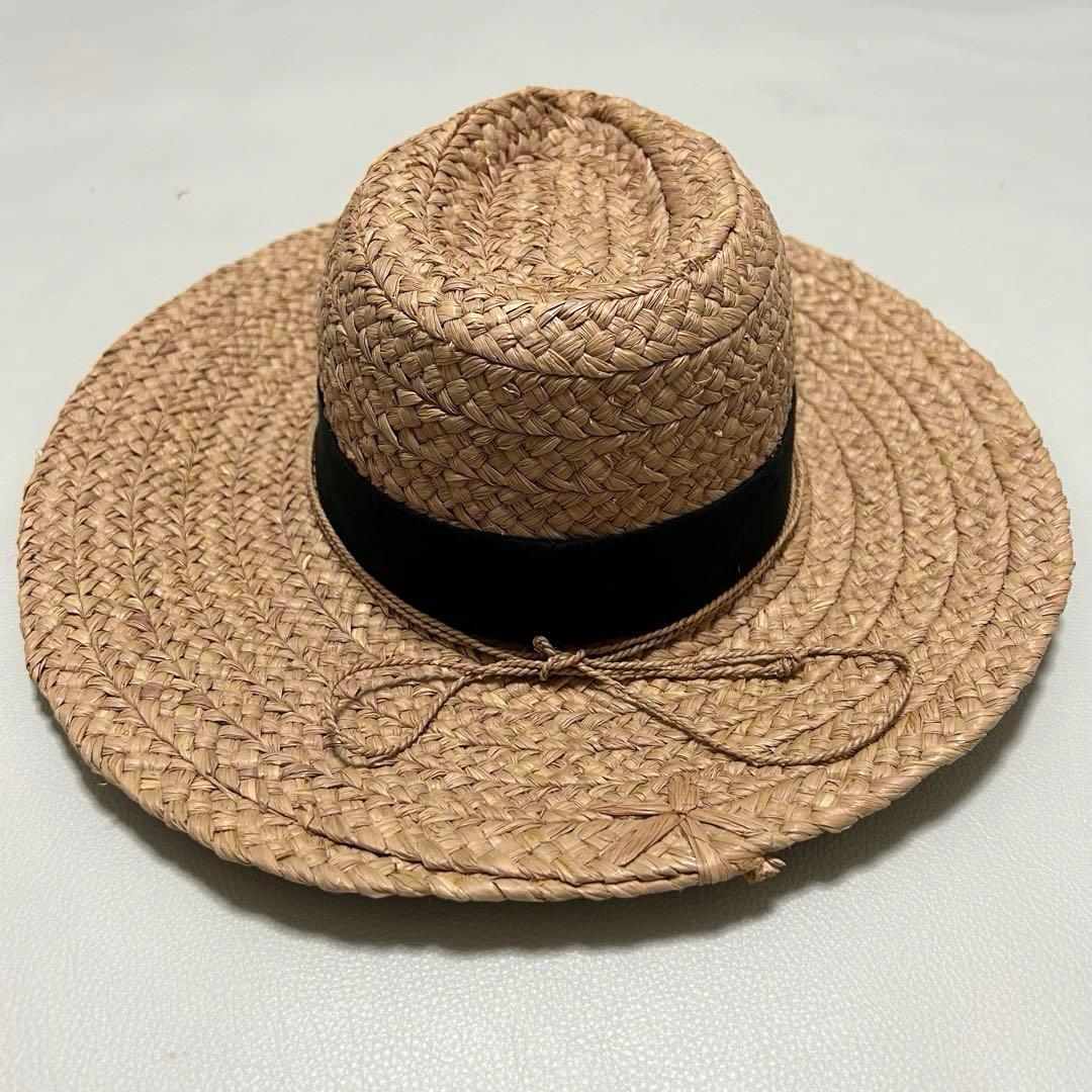 ヘレンカミンスキー 麦わら帽子 ハット 黒リボン 中折れ 中折れ リーフ金具