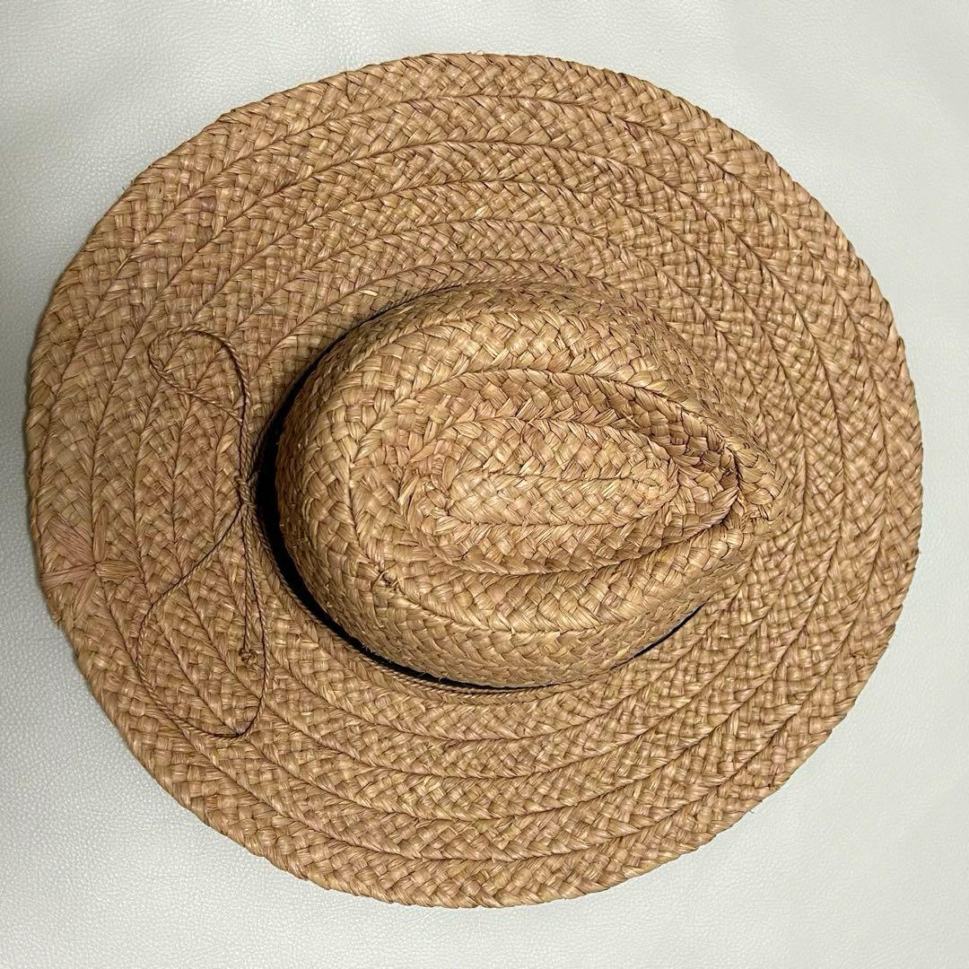 ヘレンカミンスキー 麦わら帽子 ハット 黒リボン 中折れ 中折れ リーフ金具