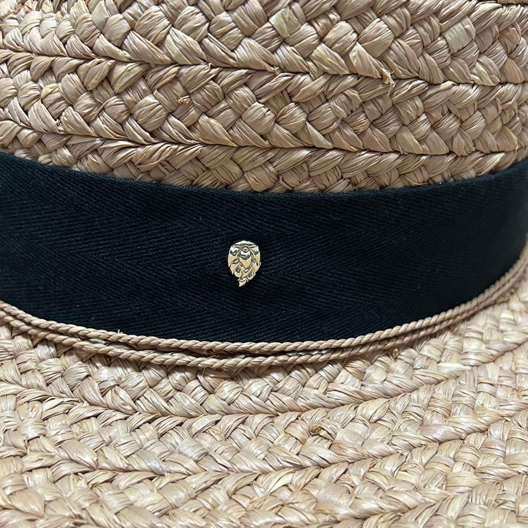 ヘレンカミンスキー 麦わら帽子 ハット 黒リボン 中折れ 中折れ リーフ金具