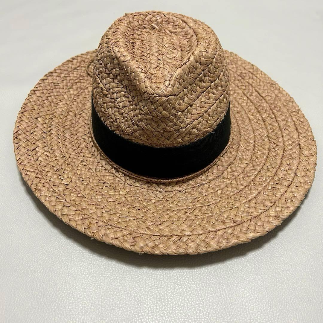 ヘレンカミンスキー 麦わら帽子 ハット 黒リボン 中折れ 中折れ リーフ金具