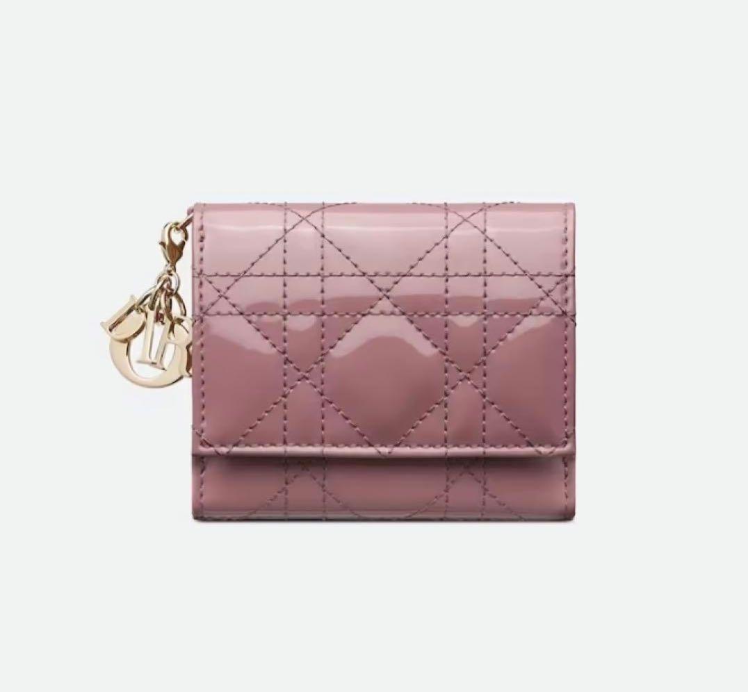Dior ロータス ウォレット カナージュ パテントカーフスキン財布　ピンク