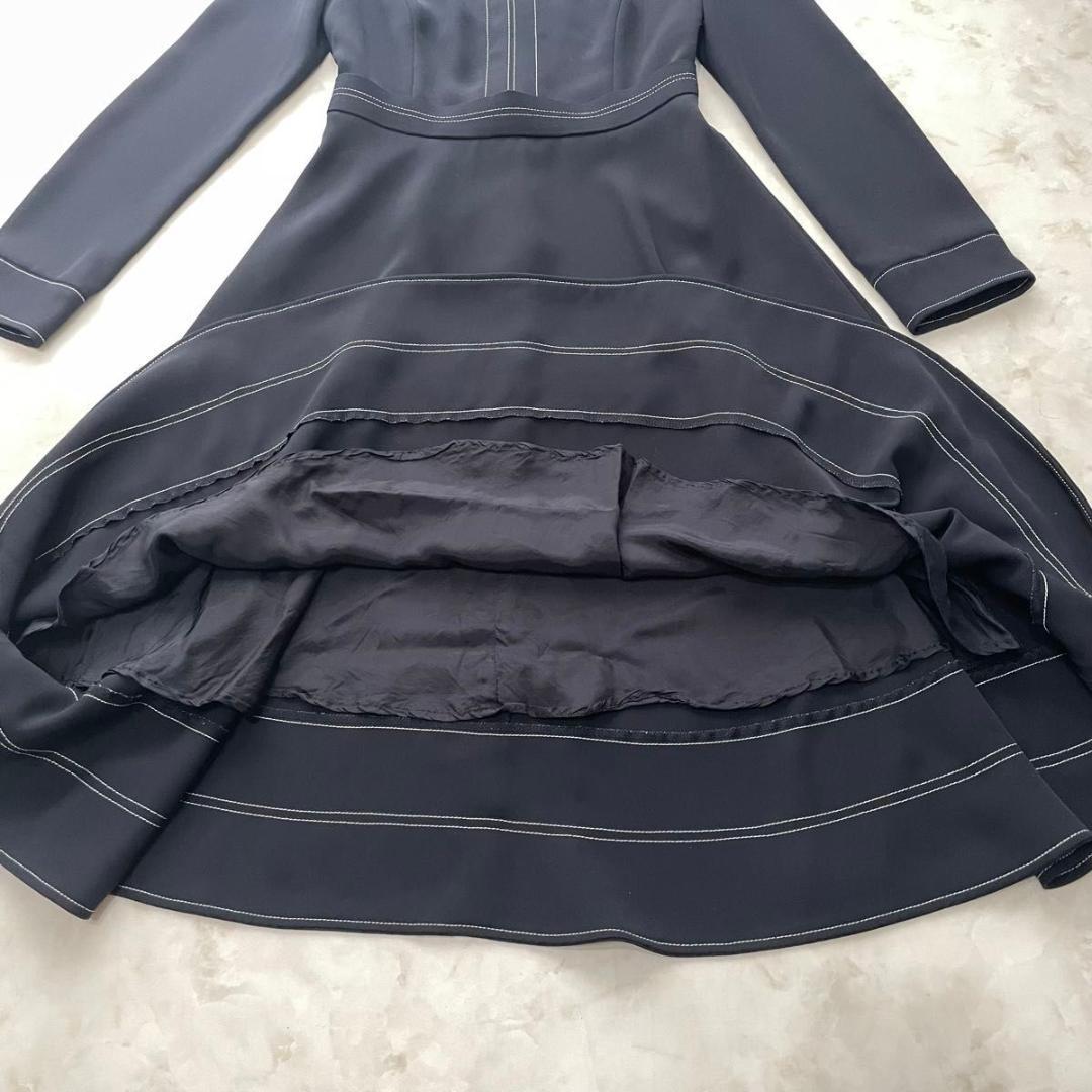 sov.ソブ　ダブルサテンワンピース　白襟　マキシ丈　フレア　Aライン　36　S