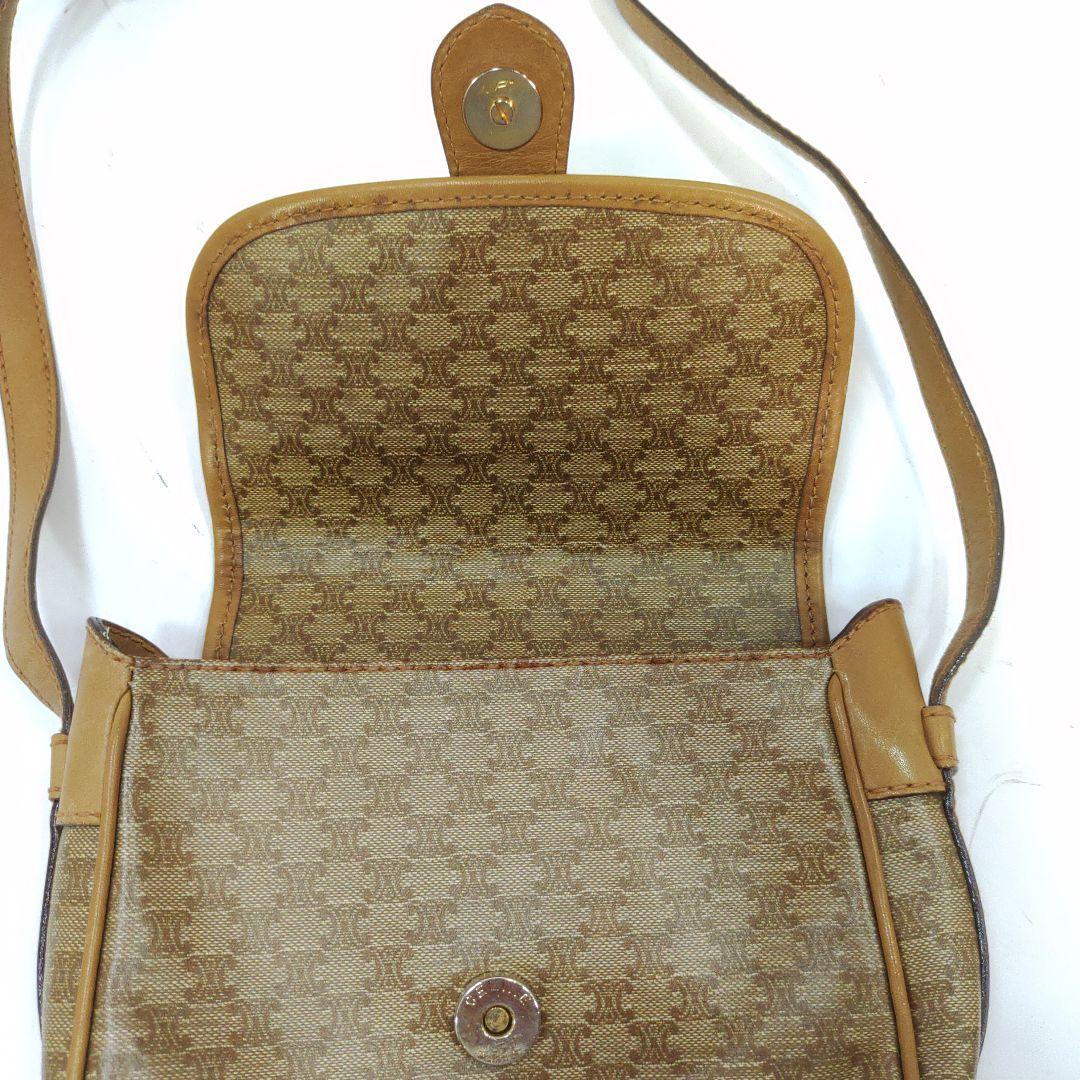 【美品】セリーヌ ショルダーバッグ レザー×PVC トリオンフ金具 マカダム柄