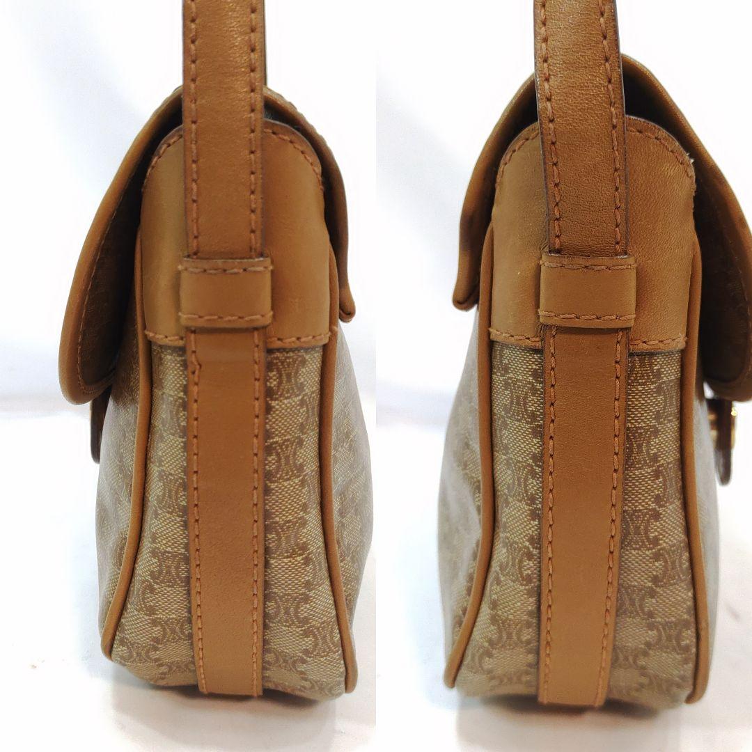 【美品】セリーヌ ショルダーバッグ レザー×PVC トリオンフ金具 マカダム柄