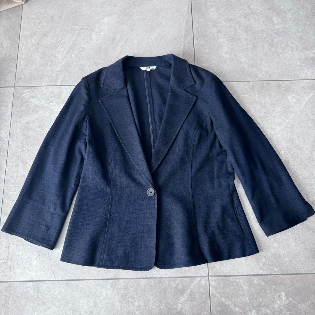 《美品》23区　大きめスーツ　4L リネン　麻　ネイビー　セットアップ 冠婚葬祭
