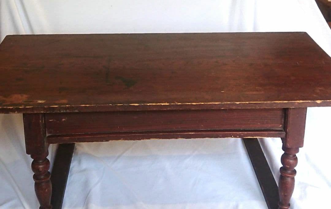 【昭和レトロ】木製文机 ダークブラウン 引き出し２つ アンティーク