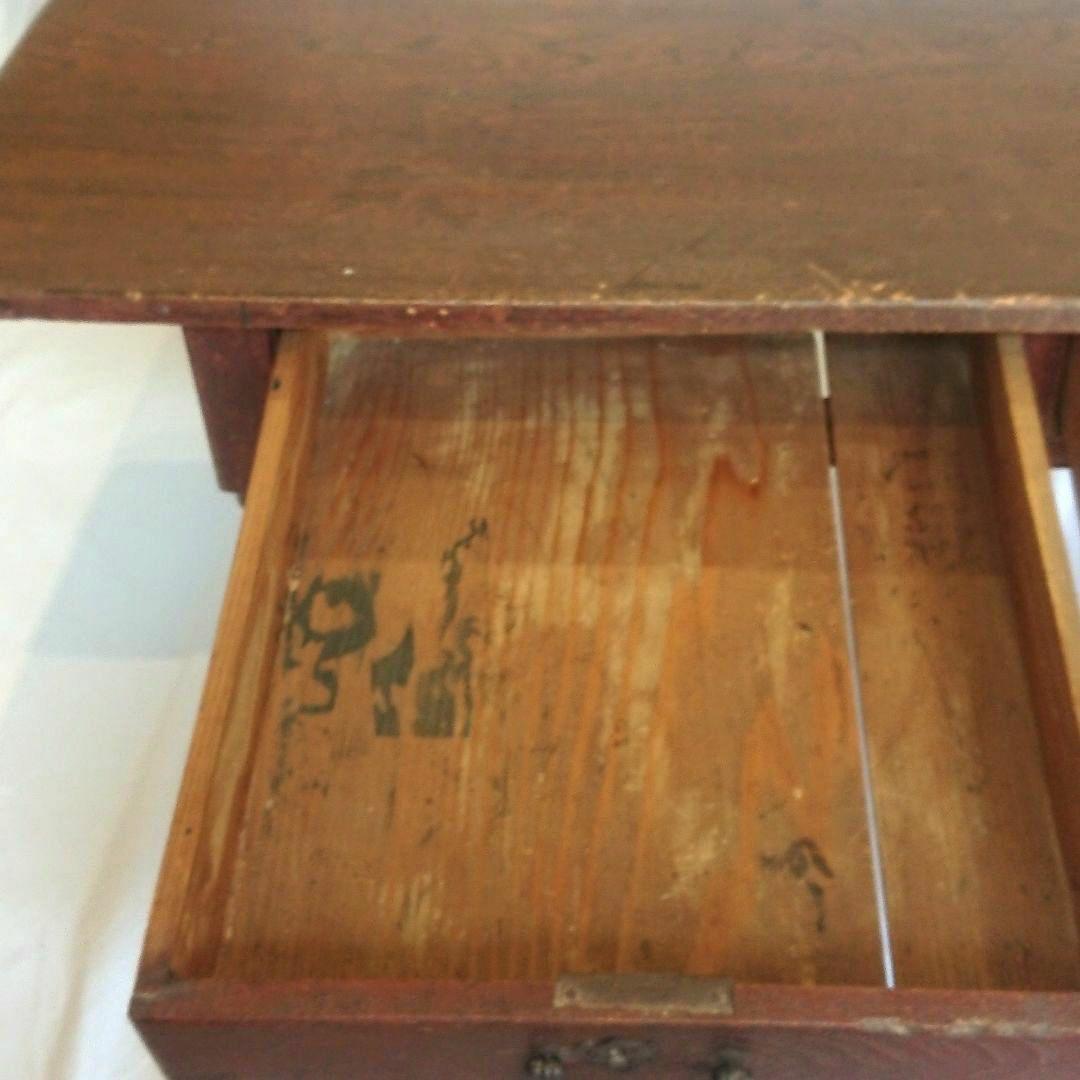 【昭和レトロ】木製文机 ダークブラウン 引き出し２つ アンティーク