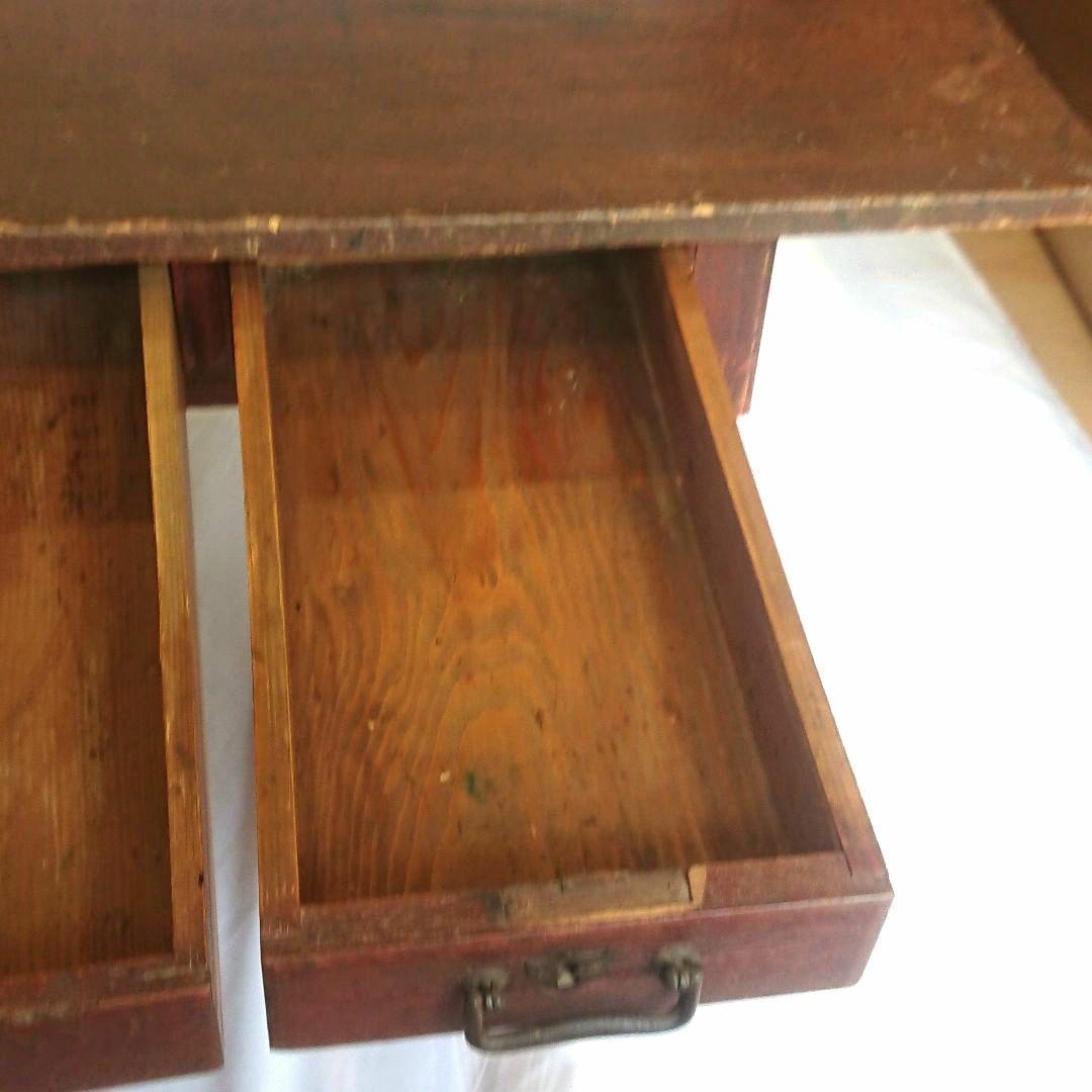 【昭和レトロ】木製文机 ダークブラウン 引き出し２つ アンティーク