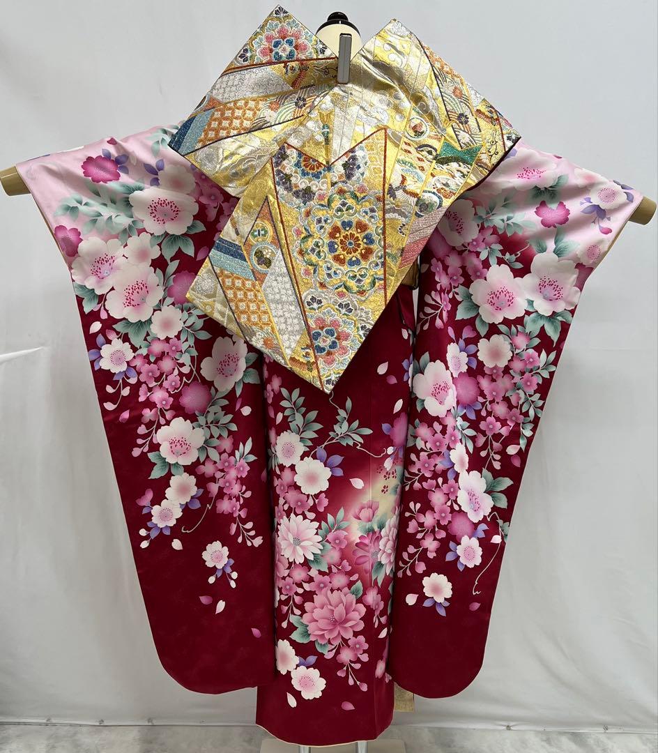 振り袖　フルセット　長襦袢付　赤　成人式　刺繍入り　銀通し　670