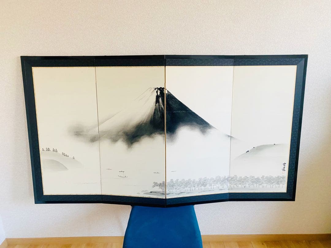 富士山 水墨画 折りたたみ式屏風 160cm x 90cm