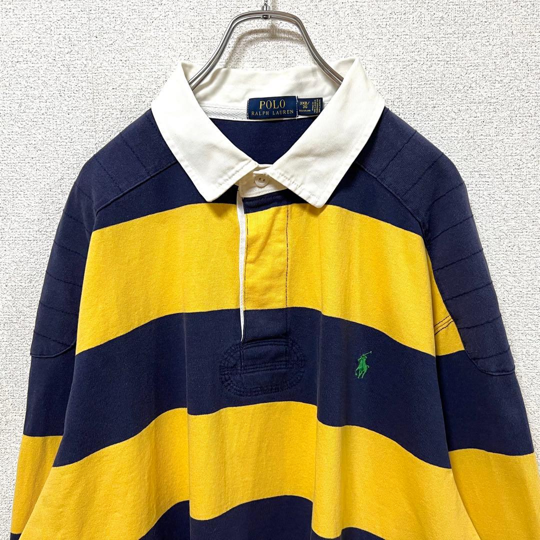 【良品】POLO Ralph Lauren 太ボーダー ラガーシャツ 3XB