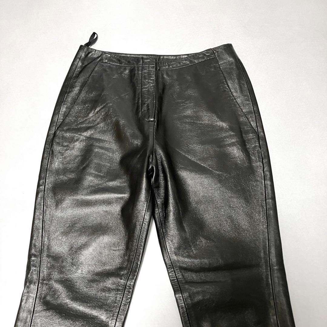 希少　高級皮　LOEWE レザーパンツ ストレート 本革 ナッパレザー