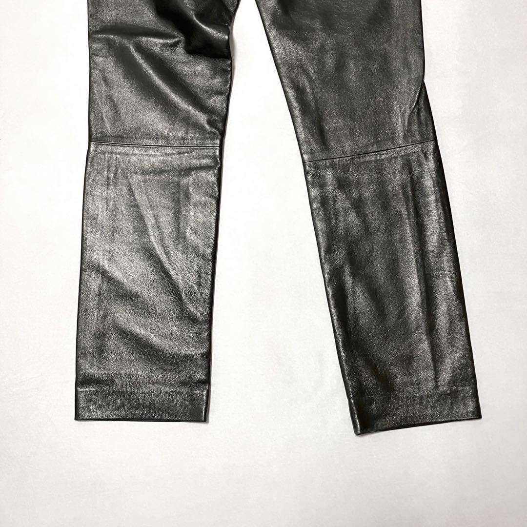 希少　高級皮　LOEWE レザーパンツ ストレート 本革 ナッパレザー