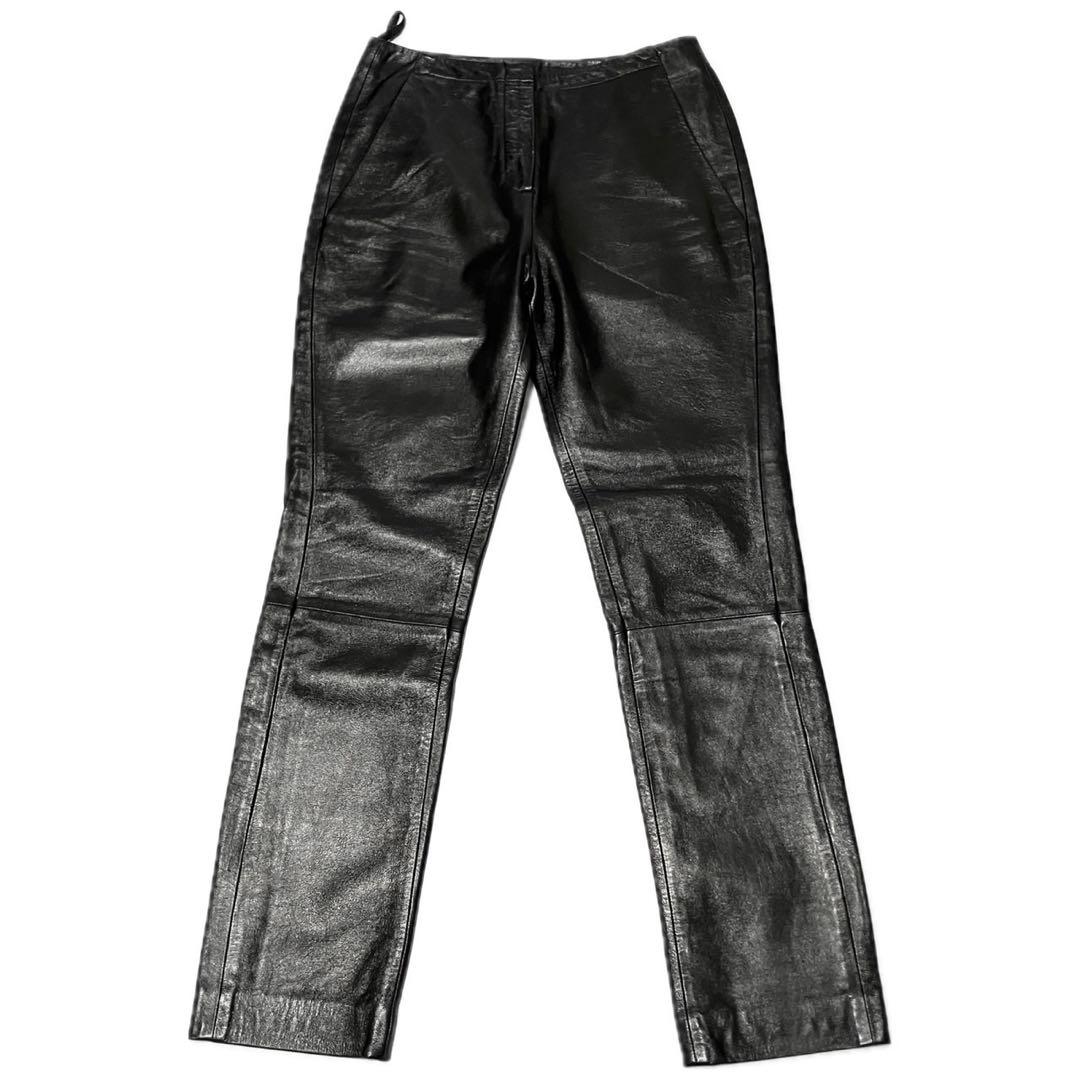 希少　高級皮　LOEWE レザーパンツ ストレート 本革 ナッパレザー