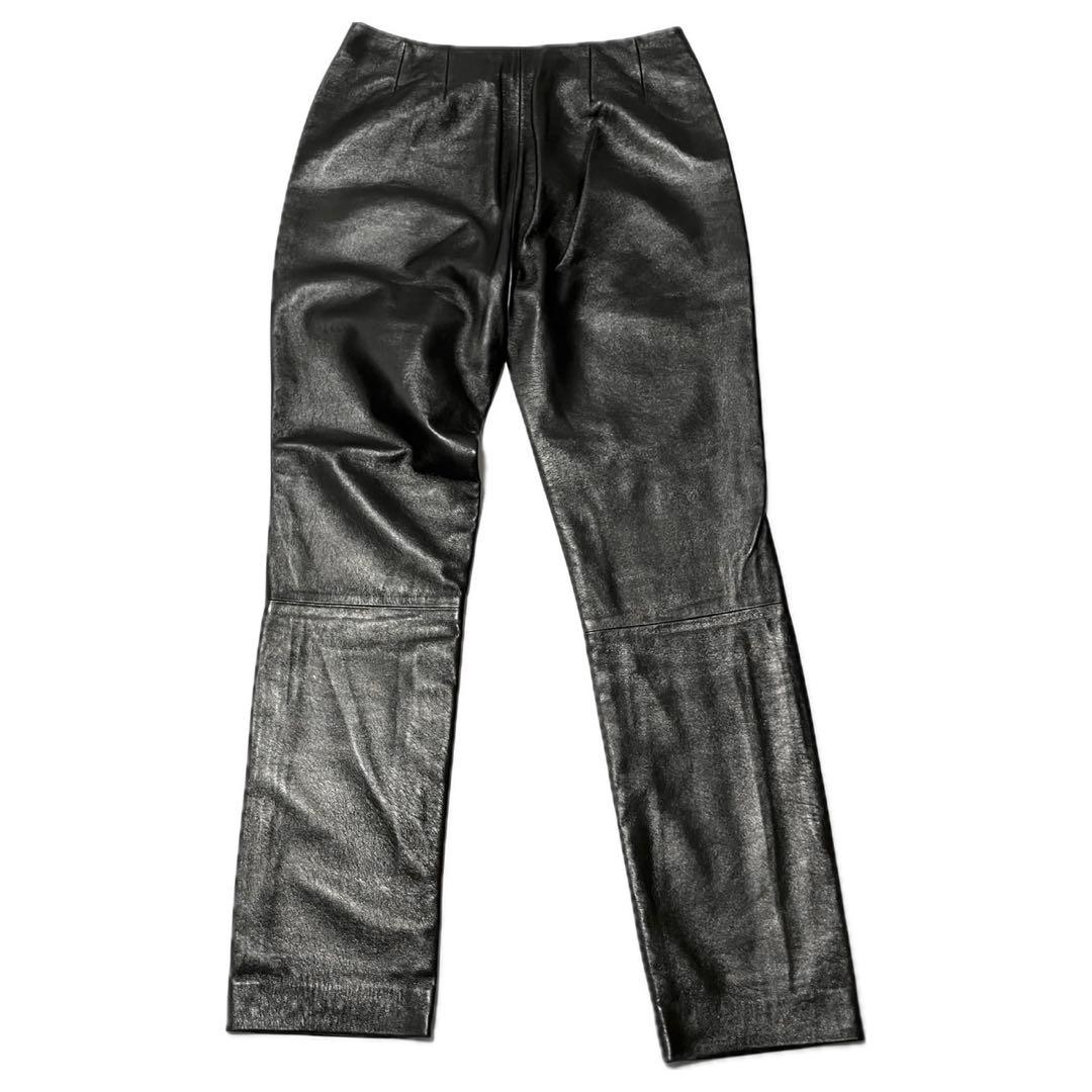 希少　高級皮　LOEWE レザーパンツ ストレート 本革 ナッパレザー