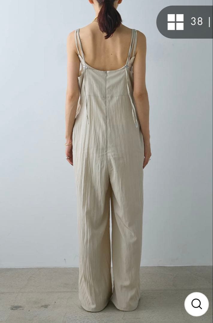 【esica】リネンライク半袖ダブルジャケット+リネンライクビスチェ風サロペット