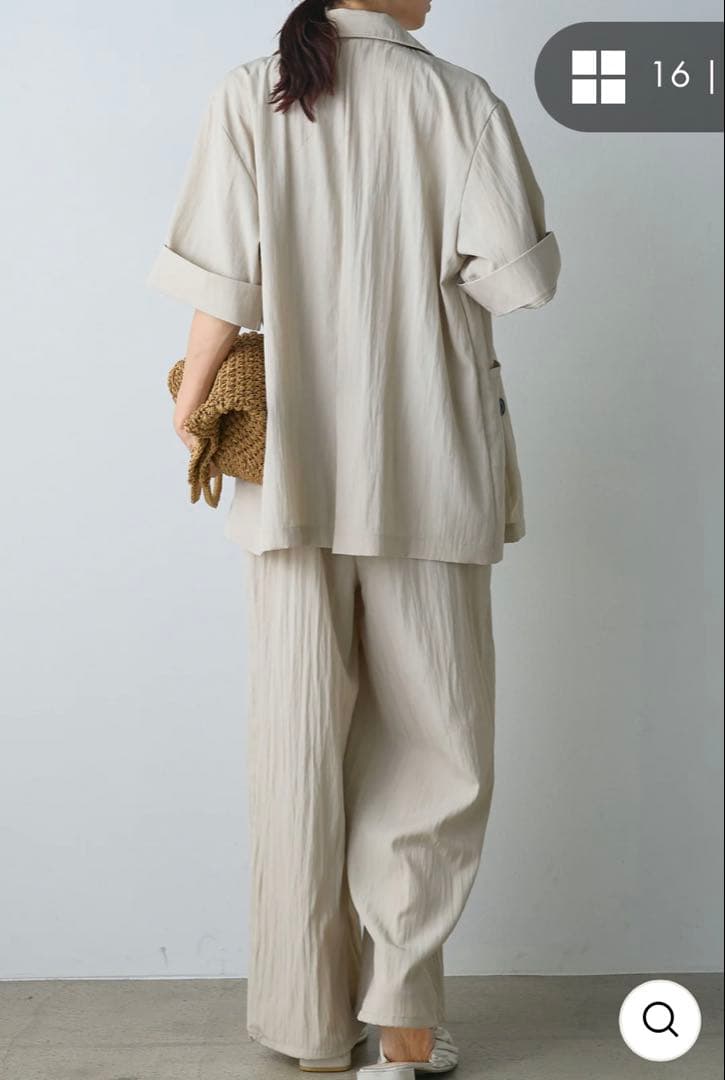 【esica】リネンライク半袖ダブルジャケット+リネンライクビスチェ風サロペット