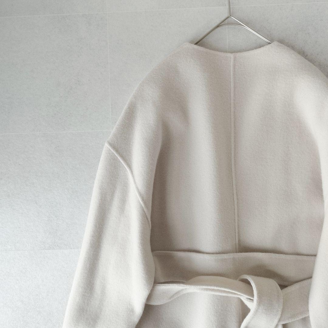 春カラー ミラオーウェン 袖ボリューム接結ノーカラーコート ふっくら袖