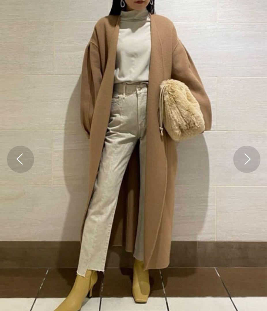 春カラー ミラオーウェン 袖ボリューム接結ノーカラーコート ふっくら袖