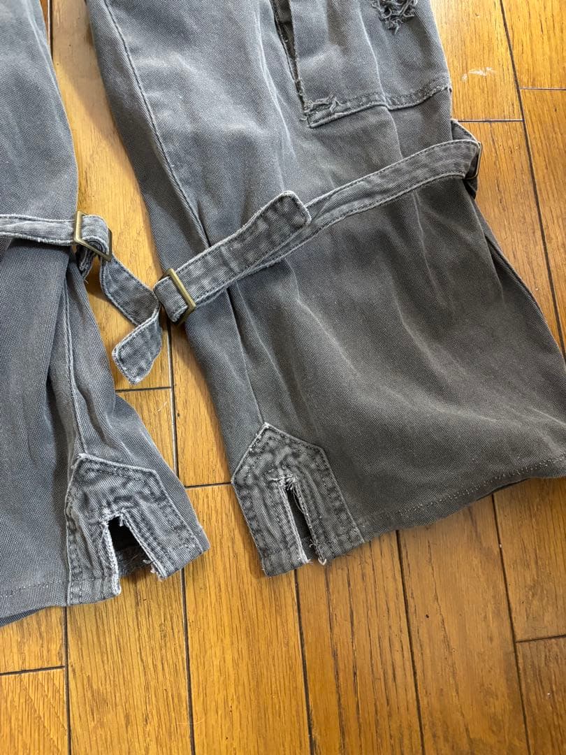 う*ぱ様 キミノリモリシタ　グレー 厚手綿カーゴパンツ ダメージ加工　kimin