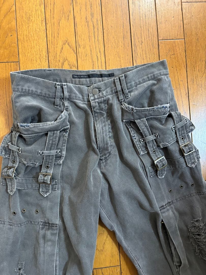 う*ぱ様 キミノリモリシタ　グレー 厚手綿カーゴパンツ ダメージ加工　kimin