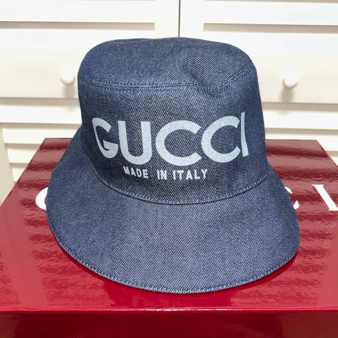 GUCCI グッチ レザーデニムバケットハット
