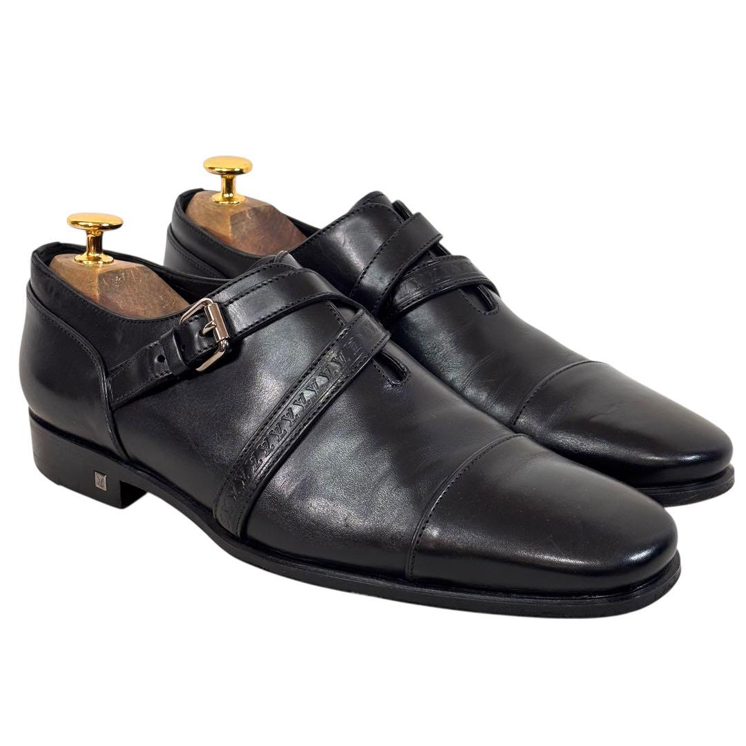 ルイヴィトン 6 1/2 25.5 レザー ビジネス モンクストラップ ブラック