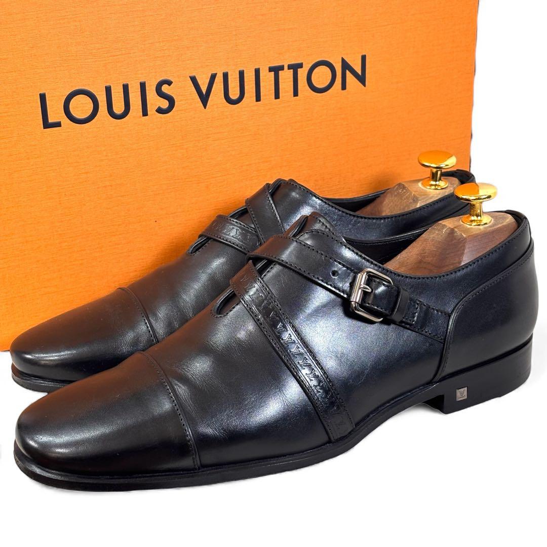 ルイヴィトン 6 1/2 25.5 レザー ビジネス モンクストラップ ブラック