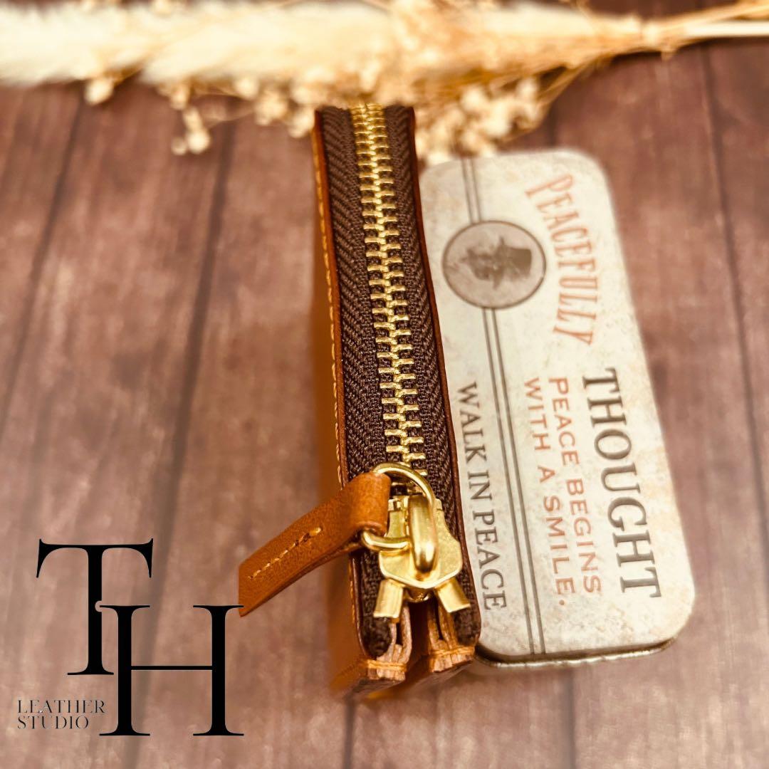 イタリアンレザー　ヌメ革　L字ファスナーウォレット　ライトブラウン　コンパクト