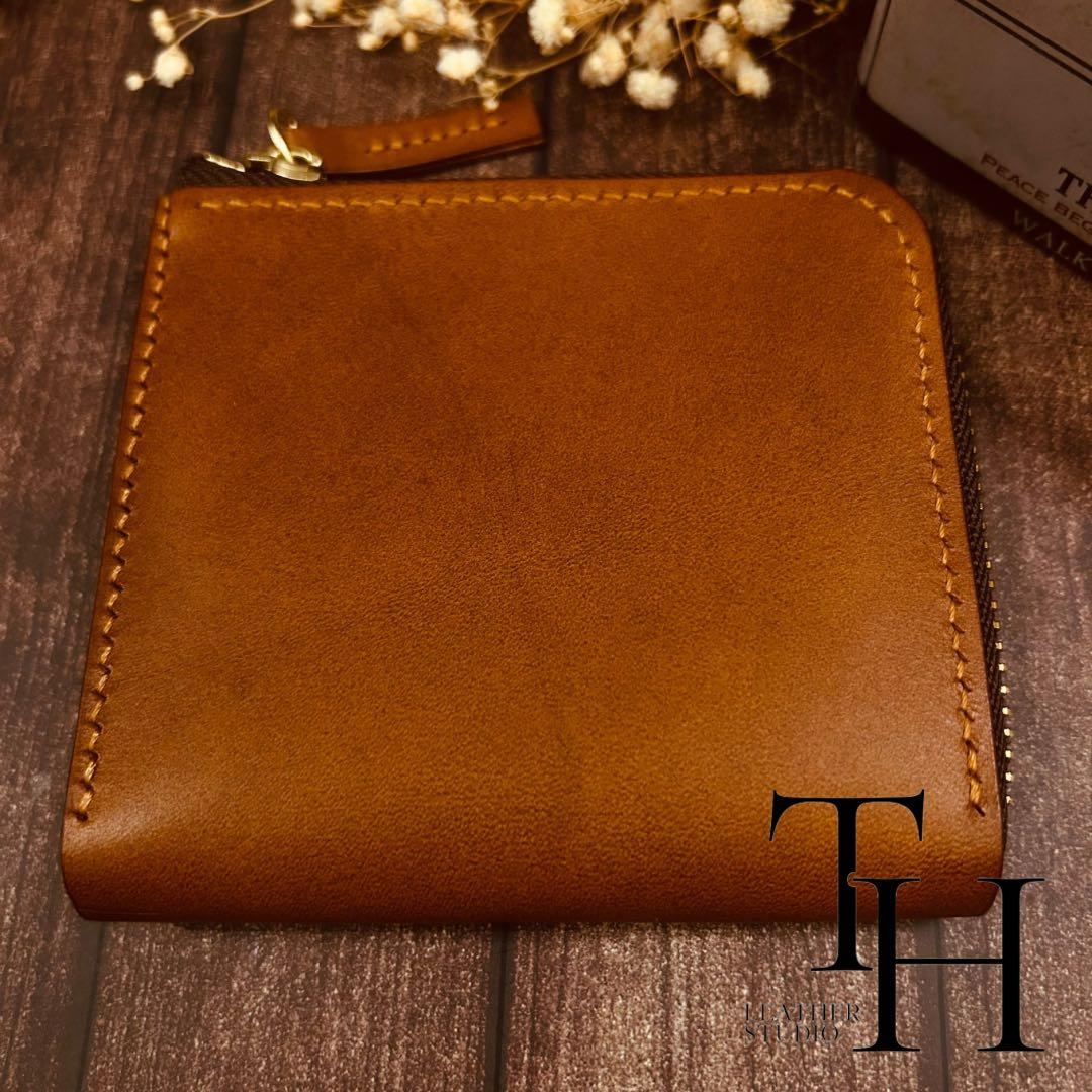 イタリアンレザー　ヌメ革　L字ファスナーウォレット　ライトブラウン　コンパクト