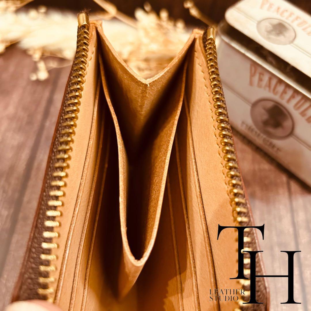 イタリアンレザー　ヌメ革　L字ファスナーウォレット　ライトブラウン　コンパクト